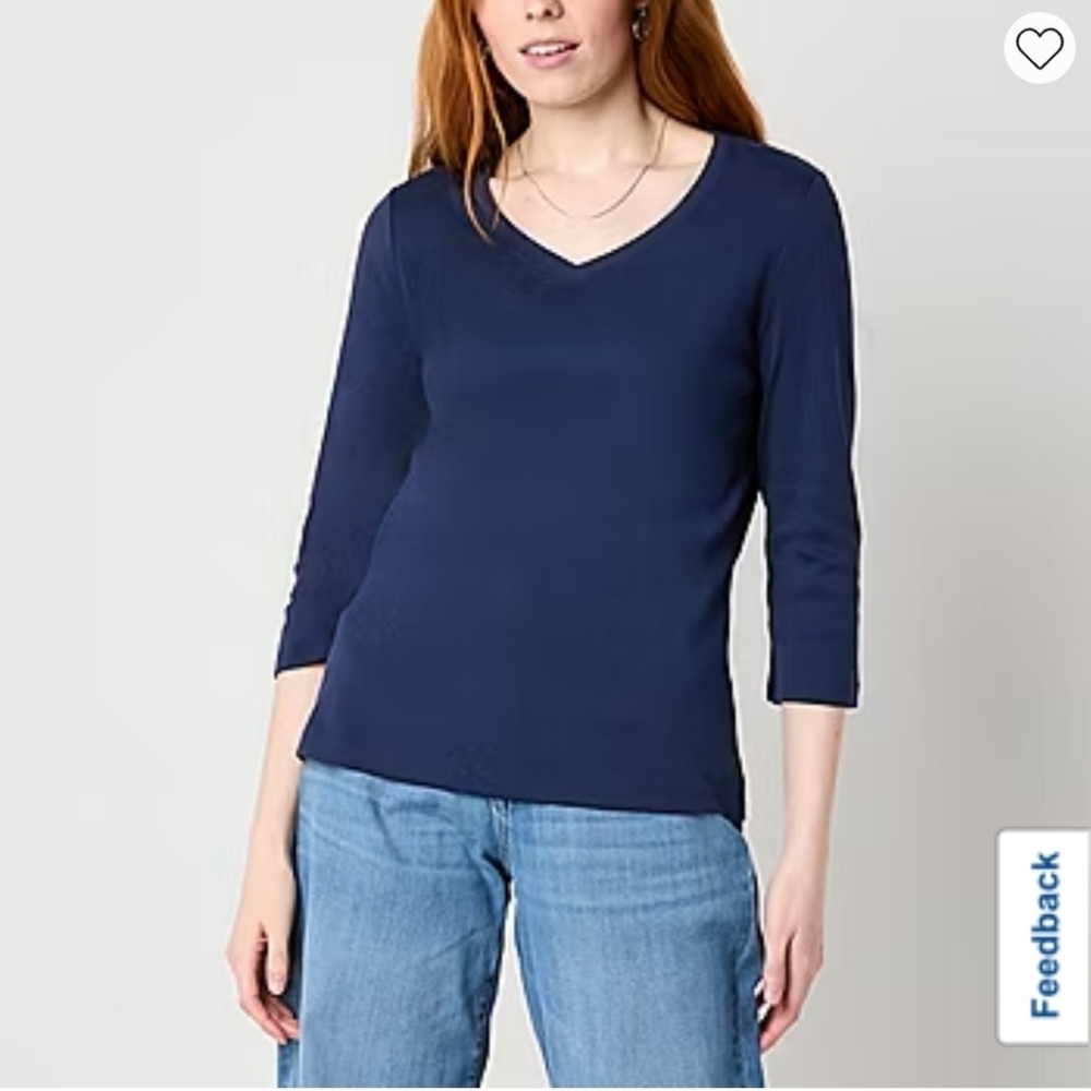 St. John's Bay Lot Of 3 Knit T Shirt Womens Size Large V-Neck Navy Yell Red NWT